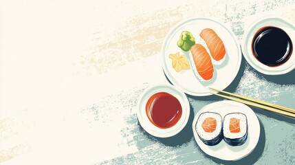 Savor exquisite sushi presented on elegant illustration templates designed for gourmet dining promotions