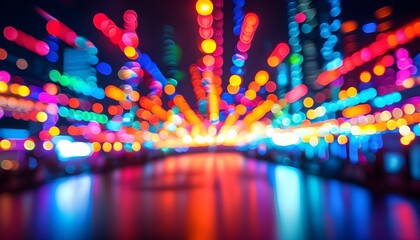 Vibrant blur of dazzling lights in a dynamic light show, embodying energy and excitement of a futuristic sci-fi experience