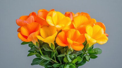 Sticker - Closeup of a Bouquet of Orange and Yellow Freesia Flowers