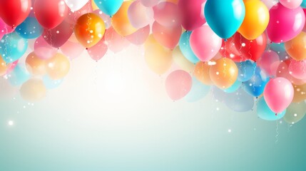 Wall Mural - Vibrant birthday celebration background with colorful helium balloons and festive confetti, perfect for party invitations, event decor, and festive celebrations.


