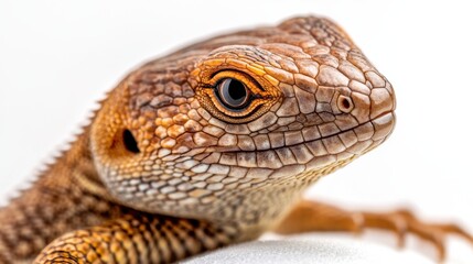 Canvas Print - A close up of a lizard with brown eyes and orange skin, AI