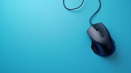 Aufkleber - Top view of wired mouse on blue background with text space
