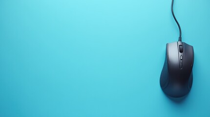 Aufkleber - Top view of wired mouse on blue background with text space