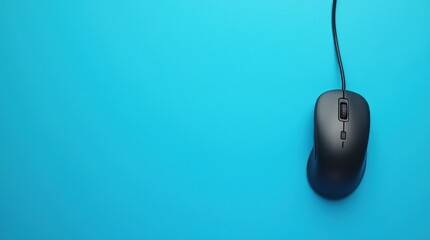 Aufkleber - Top view of wired mouse on blue background with text space