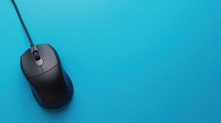 Aufkleber - Top view of wired mouse and mousepad on blue background