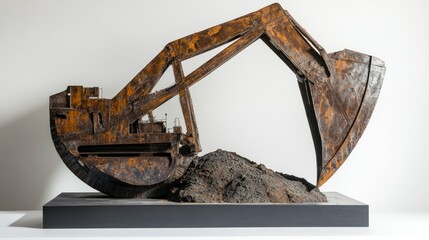 Wall Mural - Rusty Excavator Sculpture with Dirt Pile