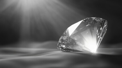 Poster - a minimalist background with a single, large, faceted crystal glowing softly against a blurred monoc