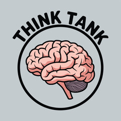 Poster - An artistic representation of a brain within a circular logo, illustrating the concept of a think tank.