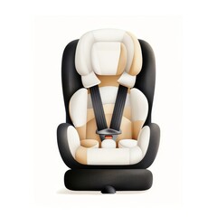 Child car seat with breathable fabric, safety element, hand-drawn illustration, cool and comfortable, isolated on white background.