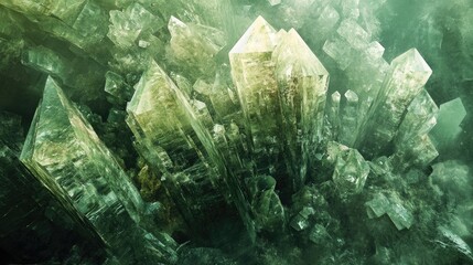 Poster - A textured background of layered crystal formations in shades of green, providing a natural and earthy look