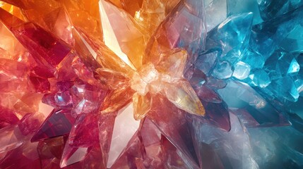 Poster - A unique background with layered transparent crystals creating a kaleidoscope effect with rich color transitions