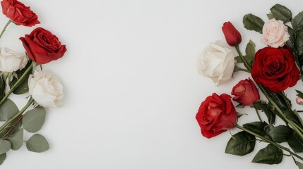 Poster - White and Red Roses on White Background