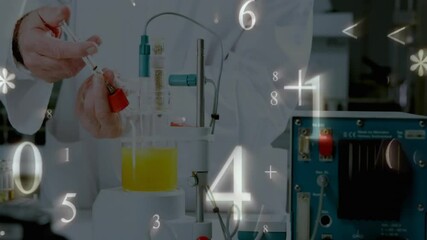 Poster - Animation of network of connections over caucasian male scientist in laboratory