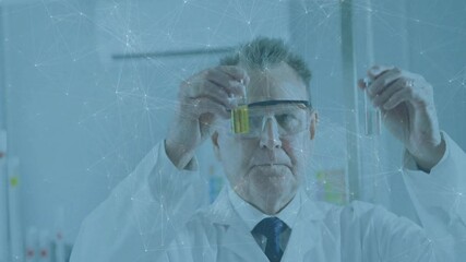Poster - Animation of network of connections over caucasian male scientist in laboratory