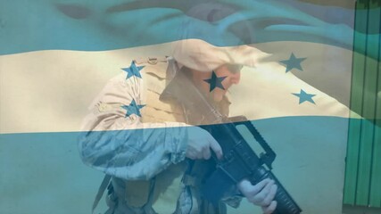 Sticker - Animation of flag of honduras over caucasian male soldier with rifle