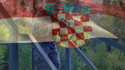 Poster - Animation of flag of croatia over caucasian male soldier with rifle