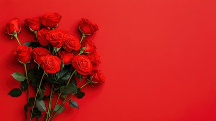 Poster - Red Roses Bouquet on Red Background