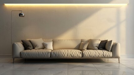 Wall Mural - Elegant couch and stylish lighting against a neutral wall decoration