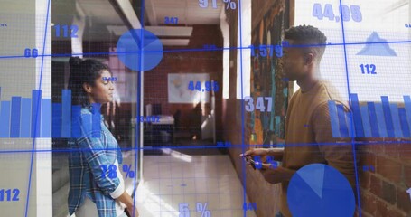Poster - Animation of data processing and diagrams over diverse colleagues discussing work