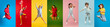 © master1305 - Collage made of different children in stylish colorful clothes cheerfully jumping against multicolored background. Happiness and joy. Concept of childhood, emotions, fashion. Banner
