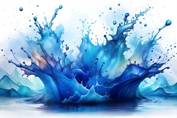 Wall Mural - Dynamic blue water splash with mountain reflection