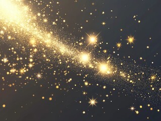 Poster - White sparks and golden stars shimmer with unique light effects Glimmering fairy dust particles create a 2D cartoon illustration of glitters against a transparent background perfect for a festive v