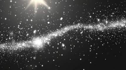 Poster - White sparkles and glitter create a special light effect in this 2D cartoon illustration with a transparent background featuring an abstract pattern of sparkling magic dust particles