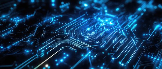 Poster - Futuristic background featuring blue cyber circuit technology design