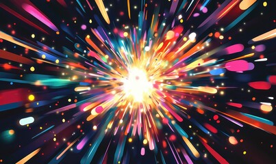 Poster - Vibrant and colorful firework explosion in a 2D cartoon style illustration
