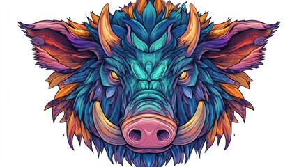 Naklejka na meble Colorful cartoon boar head illustration for a children s coloring book
