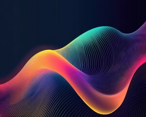 Abstract line art illustration featuring a modern digital effect with a luxurious dark background complemented by smooth colorful rainbow lines for a futuristic design presentation