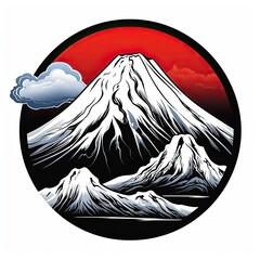 Wall Mural - Fuji mountain in black and red cartoon