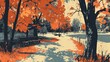© Seyyar - Autumn park illustration featuring relaxation and active leisure in nature Enjoyable sunny weather perfect for strolls along a vibrant fall pathway