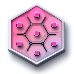 Wall Mural - A hexagonal pattern with pink octagons and blue dots connected by lines.