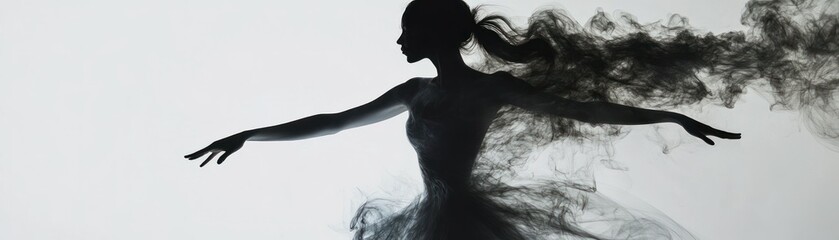 Poster - Silhouette of a Woman Reaching Out With Smoke Swirling Around Her