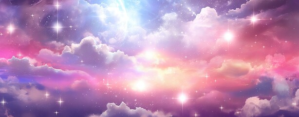 Sticker - sky with soft pink clouds, natural banner background