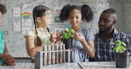 Poster - Animation of chemical formula over diverse schoolchildren and teacher in classroom