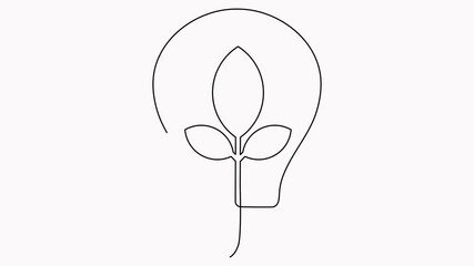 Poster - lightbulb with leaf continuous line drawing animation. sprout with leaves inside lamp video. animate