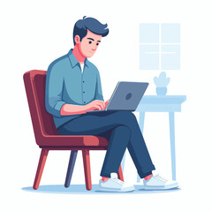 Wall Mural -  man working on his laptop, vector illustration