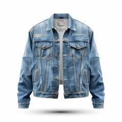 jean jacket with embroidery, fashion element, photorealistic design, decorative details, isolated on