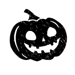 Wall Mural - hand drawn black textured pumpkin illustration. spooky smiling jack o lantern. halloween symbol, dec
