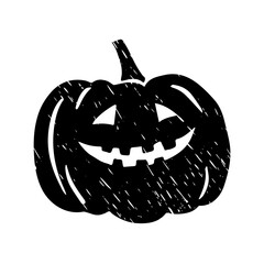 Wall Mural - black textured smiling pumpkin illustration. spooky grinning jack o lantern. halloween carved pumpki