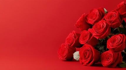 Poster - Red Roses Bouquet on Red Background