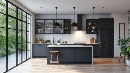 modern swedish kitchen with monochrome colors and creative storage a blend of style function concept banner