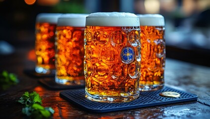 Wall Mural - a row of glasses of beer. 