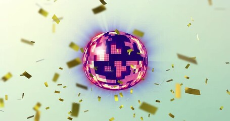 Poster - Animation of confetti falling and globe on green background