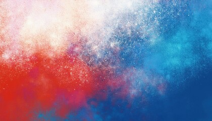 Poster - Vibrant Explosion of Abstract Colors. Dynamic Blend of Blue, Red, and Orange Paint Splatters in Motion Against a Textured White Background, Petriotic Energy, Creativity, and Bold Artistic Expression
