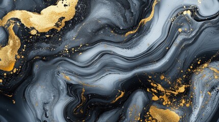 Poster - Abstract Marbled Background Liquid Watercolor Art Black and Gold Ink Stunning Marble Design Creative Marble Aesthetic Gold and Black Marble Effect Elegant Mottled Print