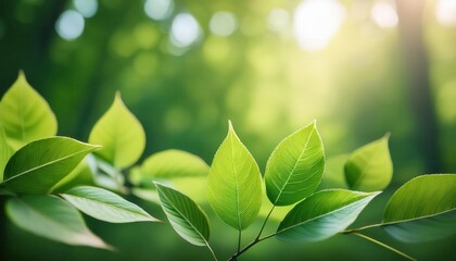 Aufkleber - Sunlit Green Leaves Close-Up: A Serene Nature Scene with Vibrant Foliage, Soft Focus Background, and Warm Natural Light in a Peaceful Forest Setting, Symbolizing Growth and Tranquility