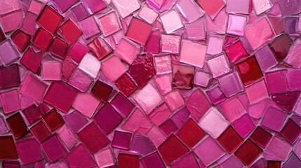Poster - Vibrant mosaic tiles in various shades of bright pink and deep red